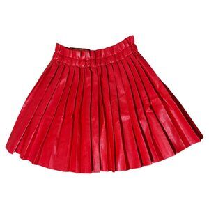 Welaken Faux Leather Red Girl's Skirt Pleated Raw Edge Hem